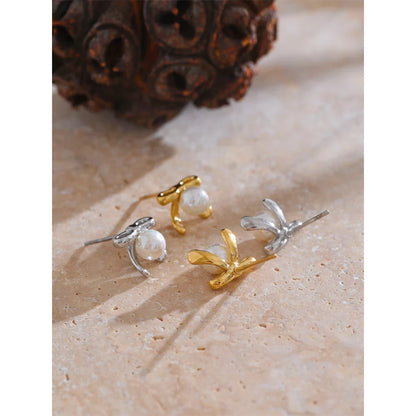 18k Gold-Plated Bow Pearl Earrings