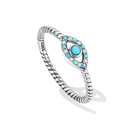 925 Sterling Silver Evil Eye Ring with Turquoise and Cubic Zirconia