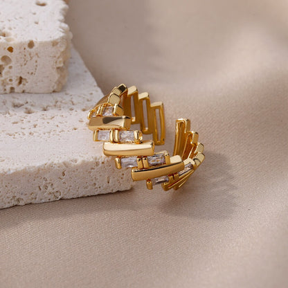Adjustable 18k Gold Plated Diagonal Chip Ring