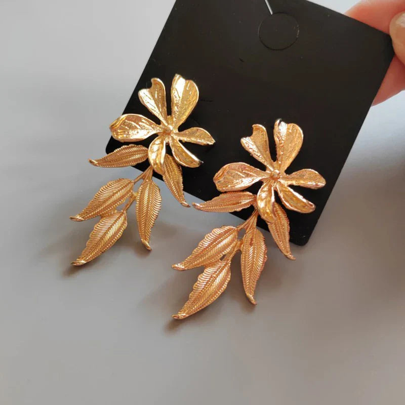 18k Gold-Plated Long Delicate Flower Earrings