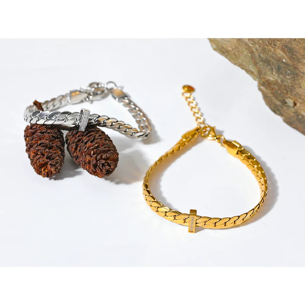 18k Gold-Plated Cuban Link Bracelet with Zirconia