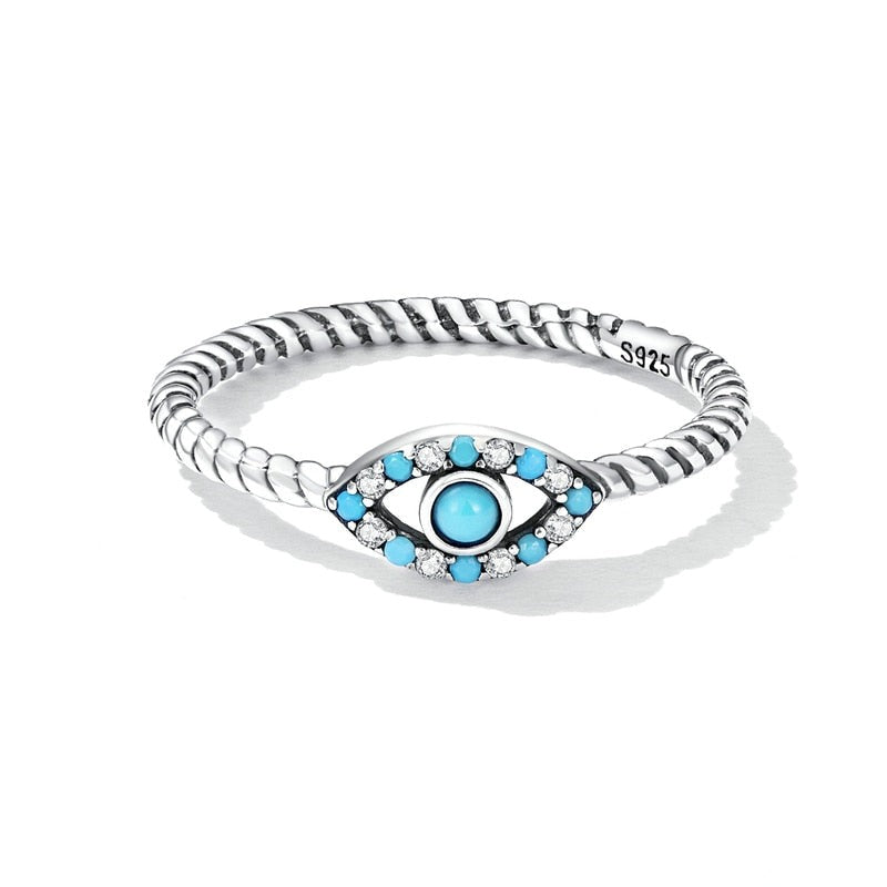 925 Sterling Silver Evil Eye Ring with Turquoise and Cubic Zirconia
