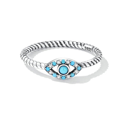 925 Sterling Silver Evil Eye Ring with Turquoise and Cubic Zirconia