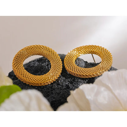 18k Gold-Plated Textured Circle Earrings