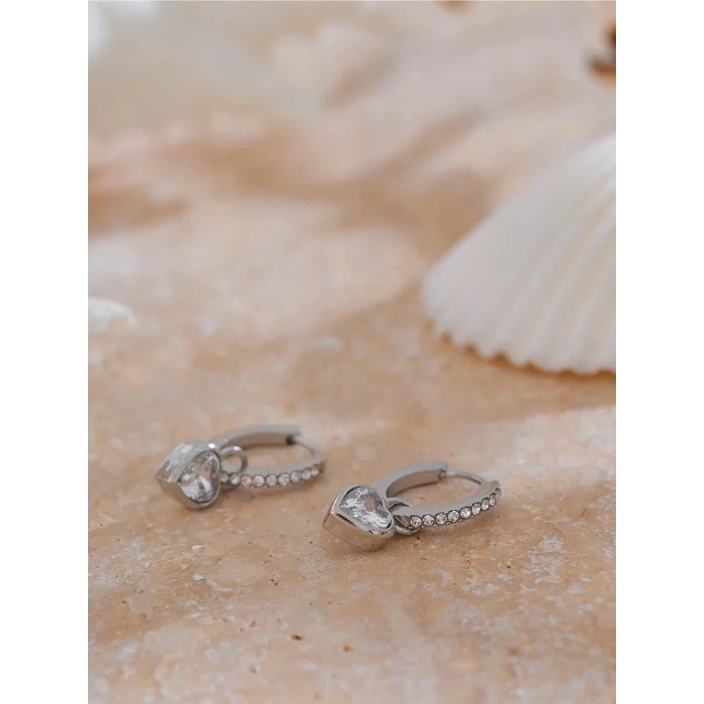 18k Gold-Plated Heart Earrings with Zirconia Pavé