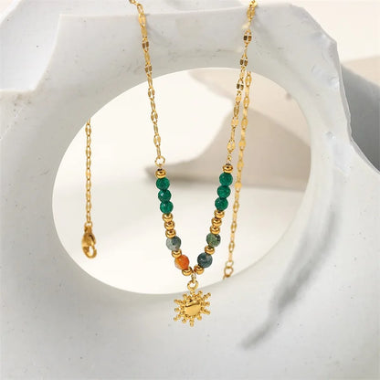 18k Gold-Plated Trend Sun Necklace with Natural Stones