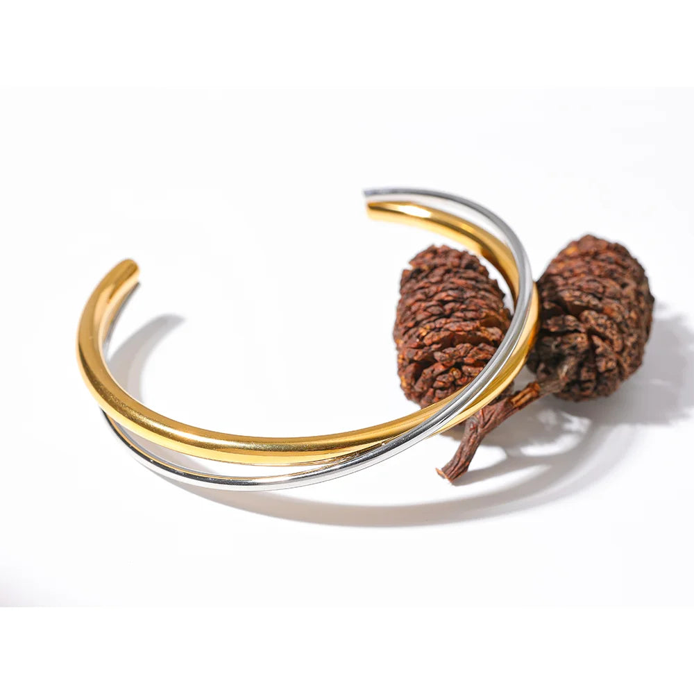 Double Crossed Minimalist Bangle in 18k Gold Plating