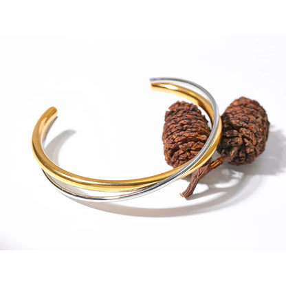 Double Crossed Minimalist Bangle in 18k Gold Plating