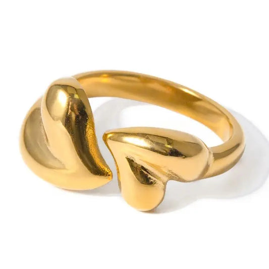 18k Gold-Plated Minimalist Double Heart Ring