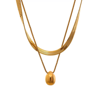 18k Gold-Plated Double Necklace Set – Snake and Water Drop