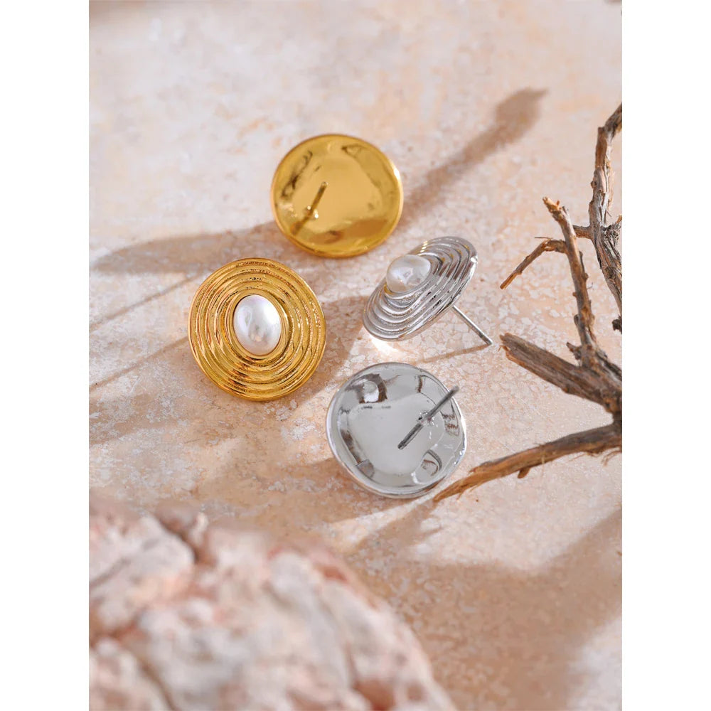 18k Gold-Plated Round Pearl Earrings
