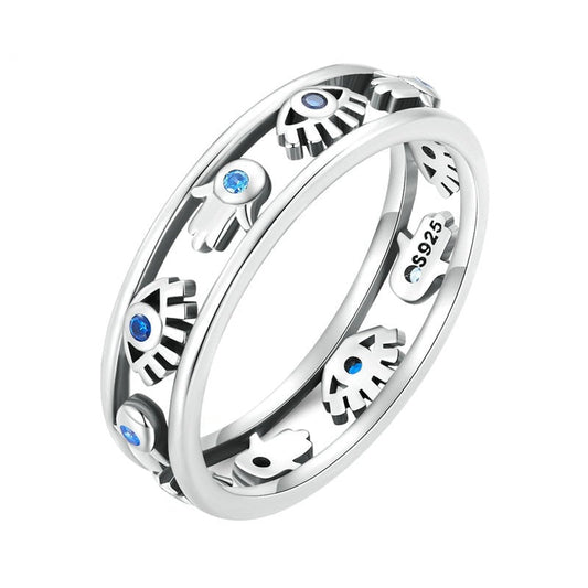 925 Sterling Silver Evil Eye Hamsa Hand Ring