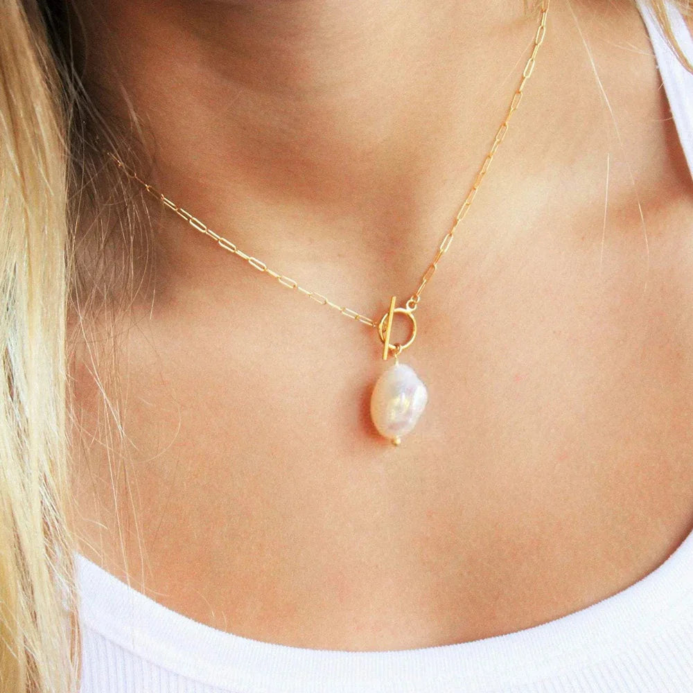 18k Gold-Plated Necklace Elegant Minimalist Pearl Chain