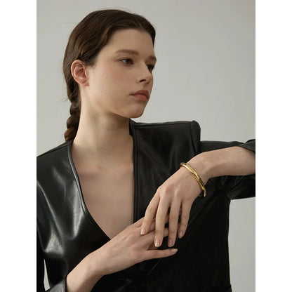 18k Gold-Plated Minimalist Spherical Bangle