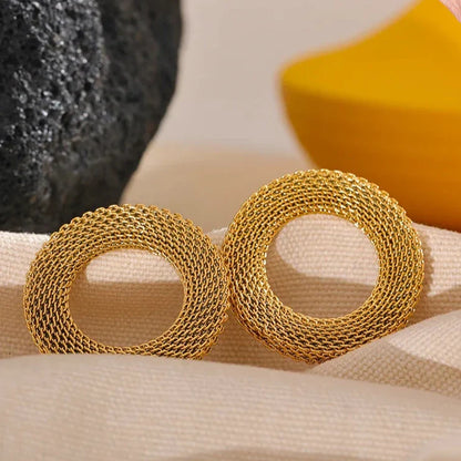 18k Gold-Plated Textured Circle Earrings
