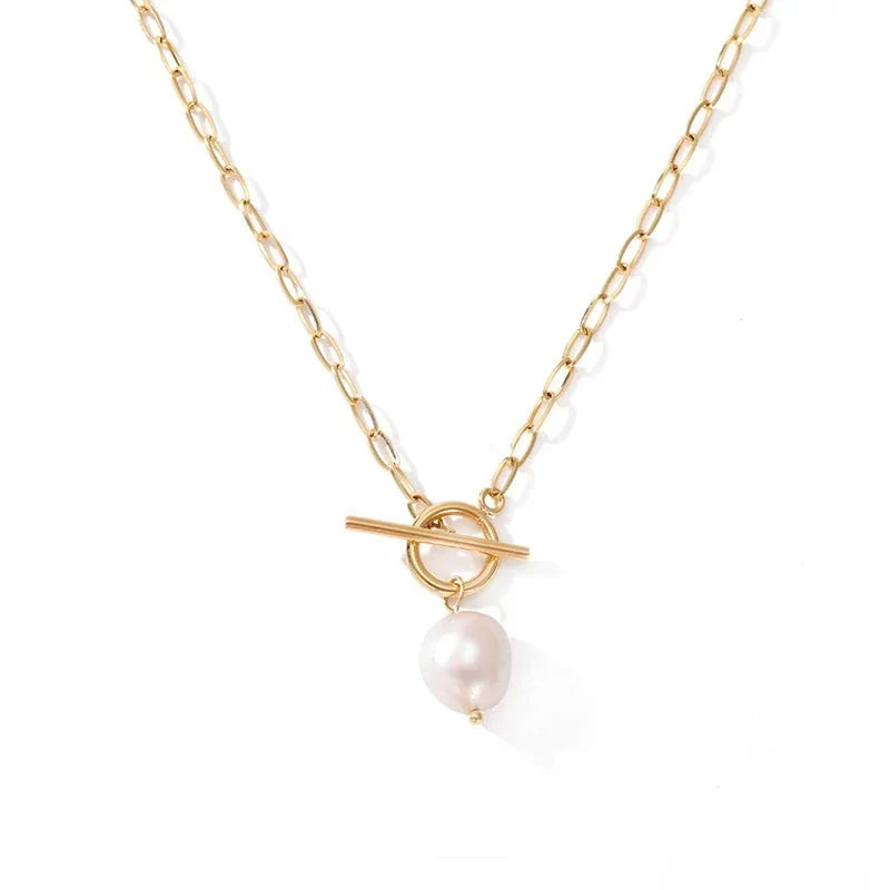 18k Gold-Plated Necklace Elegant Minimalist Pearl Chain