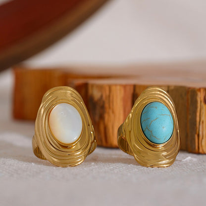 18k Gold Plated Adjustable Hyperbolic Ring with Natural Stones