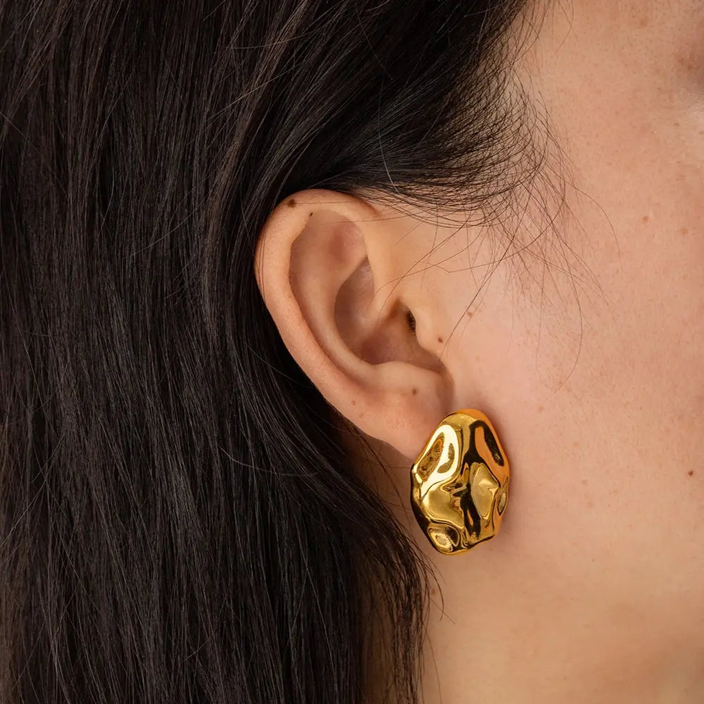 18k Gold-Plated Organic Oval Earrings
