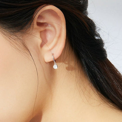 Round Drop Earrings in 925 Sterling Silver with Zirconia