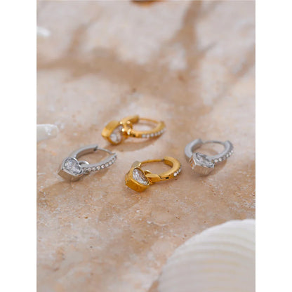 18k Gold-Plated Heart Earrings with Zirconia Pavé