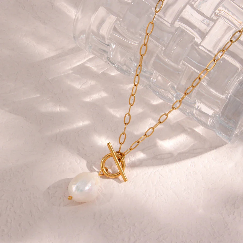 18k Gold-Plated Necklace Elegant Minimalist Pearl Chain