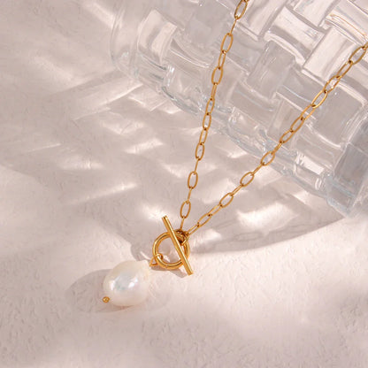 18k Gold-Plated Necklace Elegant Minimalist Pearl Chain