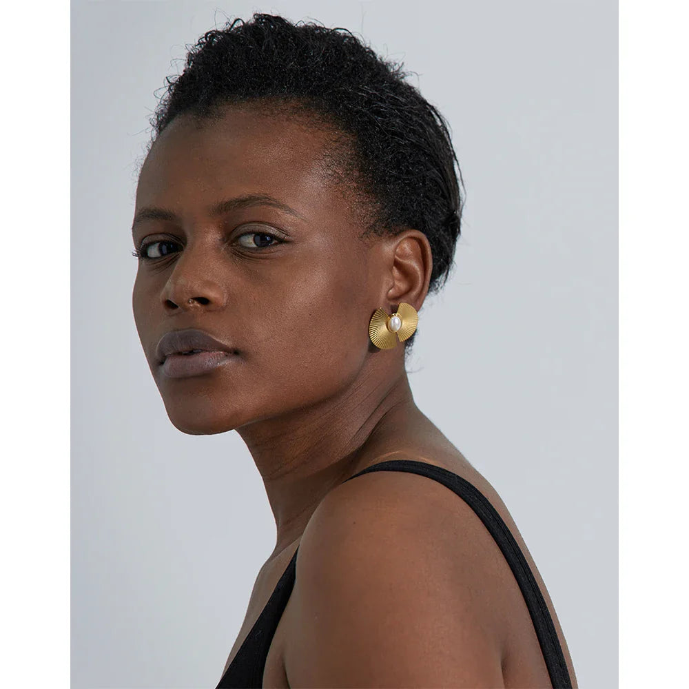 18k Gold-Plated Flower and Pearl Earrings