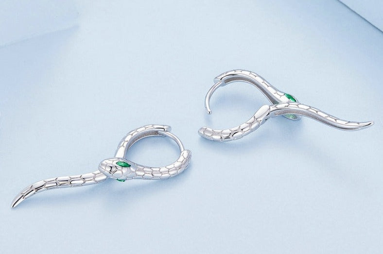 925 Sterling Silver Green Zirconia Serpent Earrings