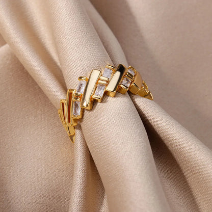 Adjustable 18k Gold Plated Diagonal Chip Ring