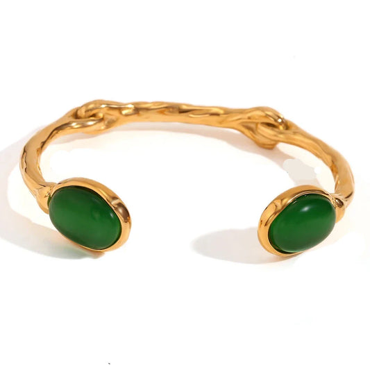 Double Organic Agate Bangle – 18k Gold-Plated