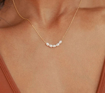 18k Gold-Plated Minimalist 5-Pearl Necklace