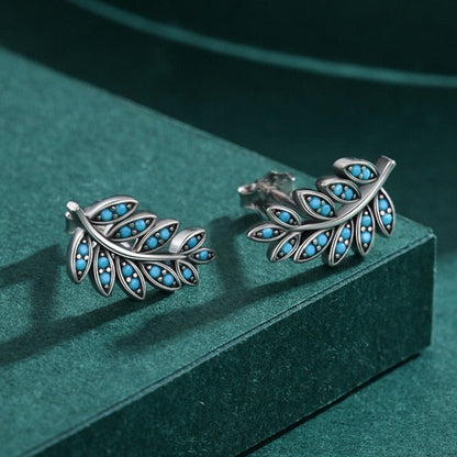 925 Sterling Silver Leaf-Shaped Turquoise Earrings