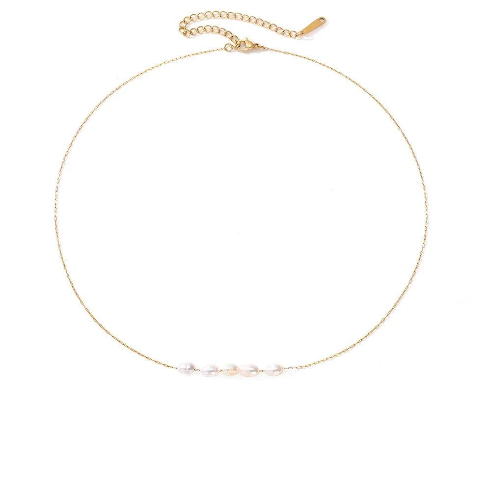 18k Gold-Plated Minimalist 5-Pearl Necklace