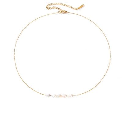 18k Gold-Plated Minimalist 5-Pearl Necklace
