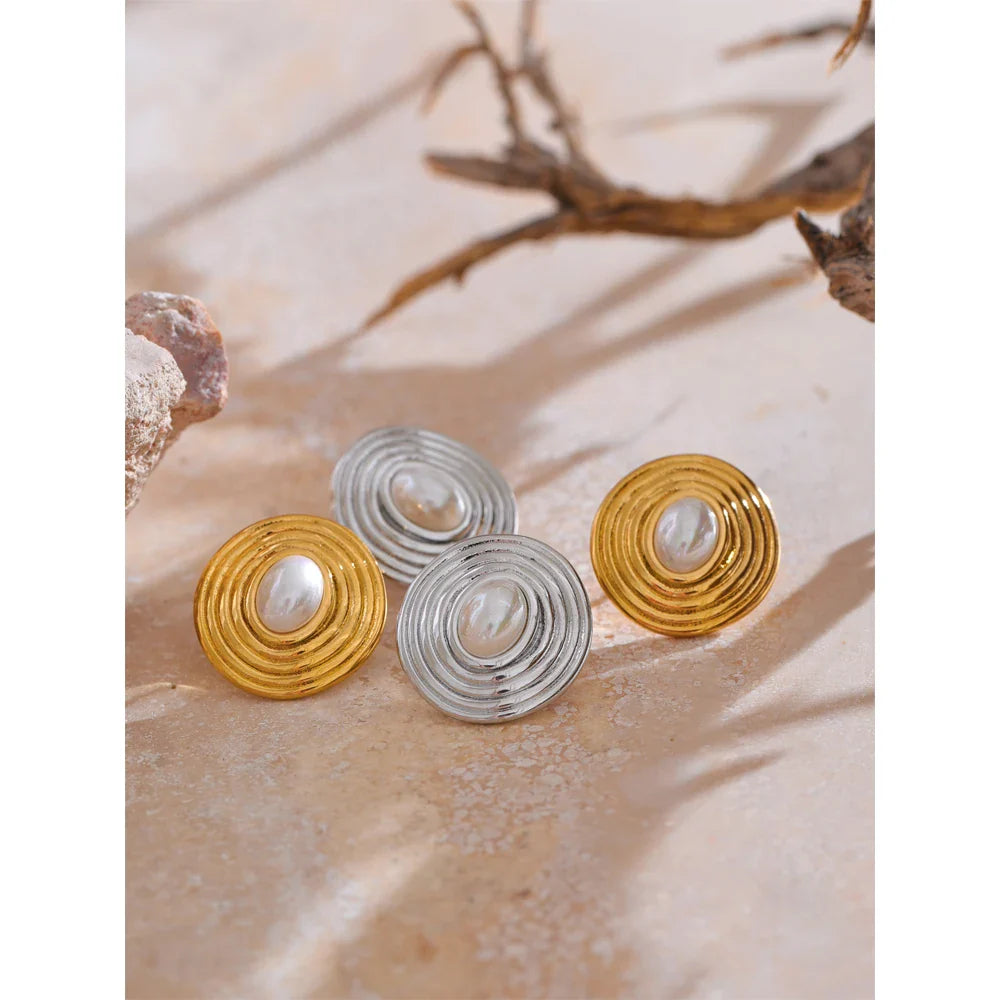 18k Gold-Plated Round Pearl Earrings