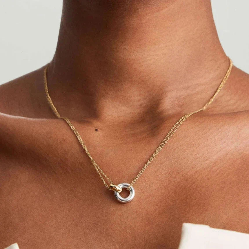 18k Gold Plated Double Necklace with Open Sphere