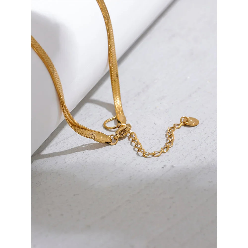 18k Gold-Plated Double Necklace Set – Snake and Water Drop