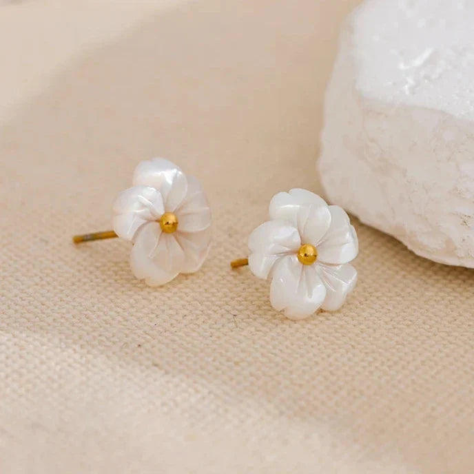 18k Gold-Plated Delicate White Flower Earrings