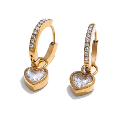 18k Gold-Plated Heart Earrings with Zirconia Pavé