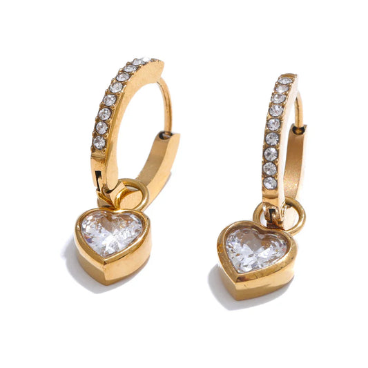 18k Gold-Plated Heart Earrings with Zirconia Pavé