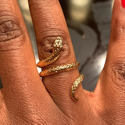 Elegant 18k Gold Plated Snake Ring – Adjustable Fit
