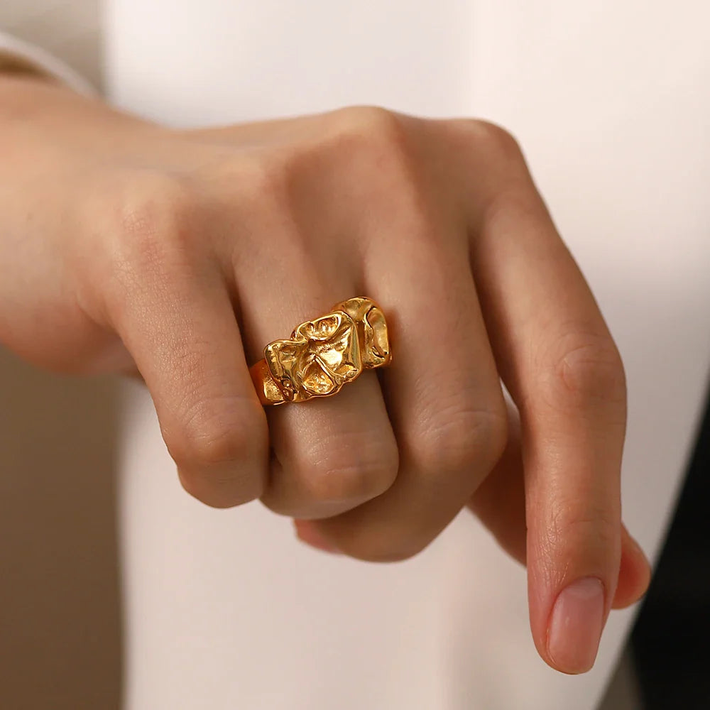18k Gold-Plated Adjustable Minimalist Lava Texture Ring