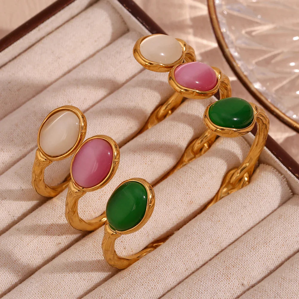 Double Organic Agate Bangle – 18k Gold-Plated