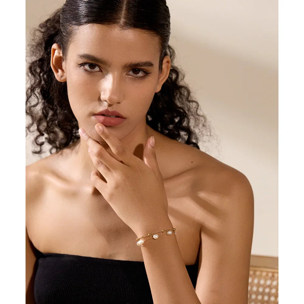 Double-Layer Pearl Bracelet – 18k Gold-Plated