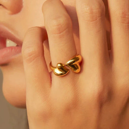 18k Gold-Plated Minimalist Double Heart Ring