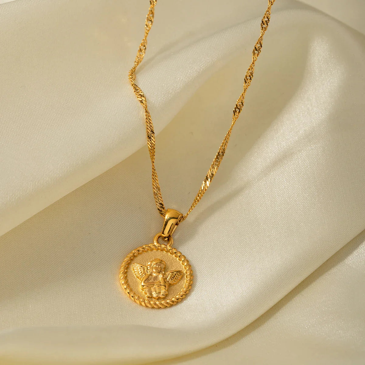 18k Gold-Plated Angel Medal Necklace