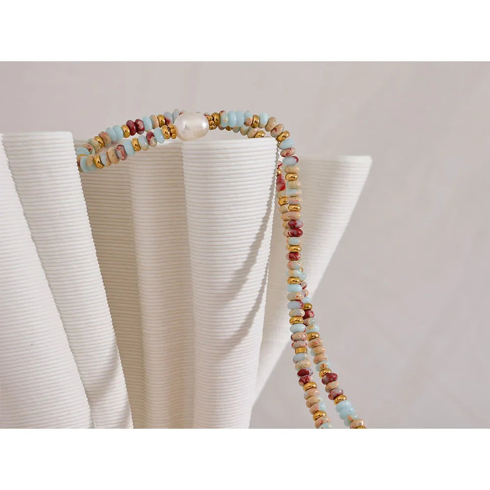 18k Gold-Plated Natural Stones and Pearl Necklace
