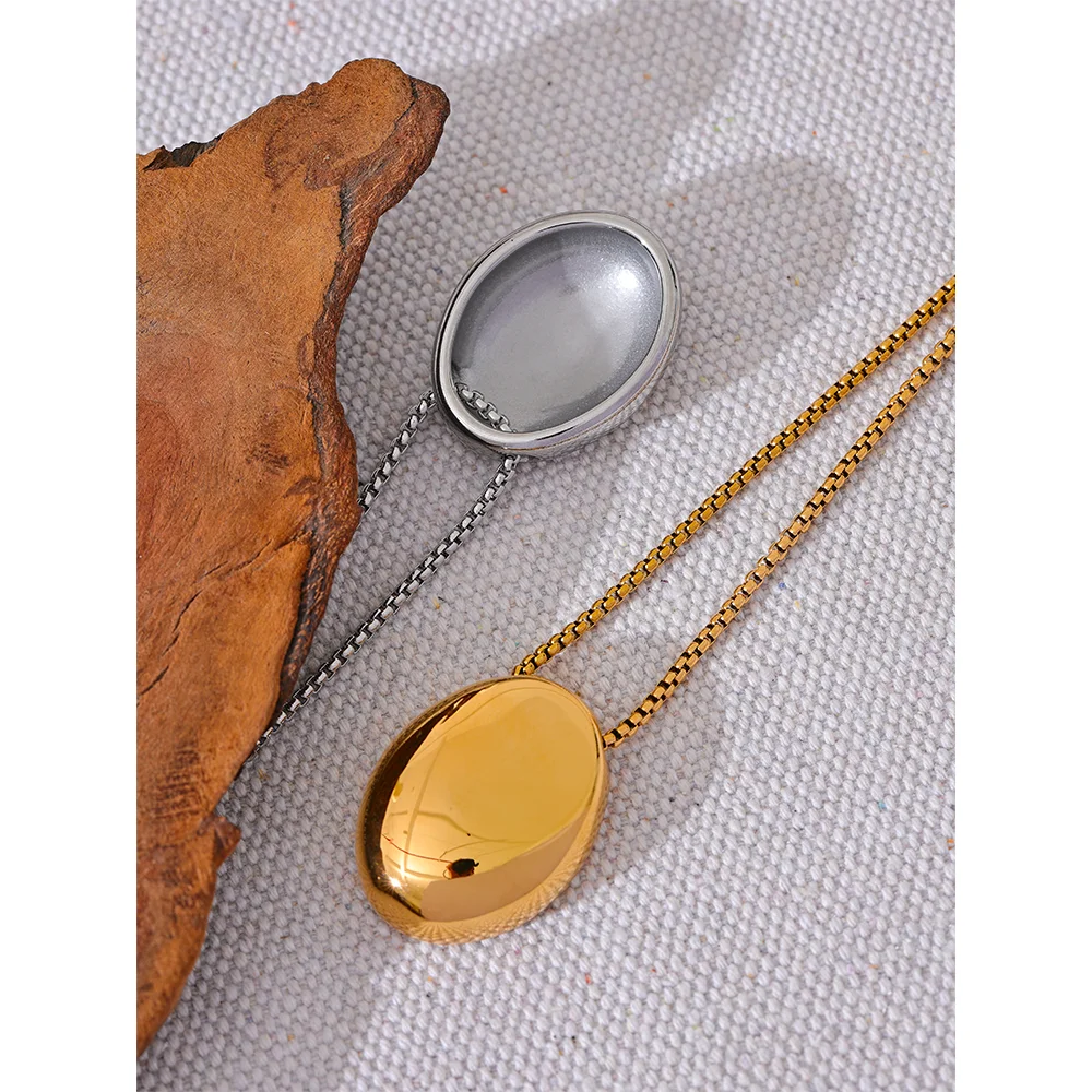 18k Gold-Plated Minimalist Oval Long Necklace