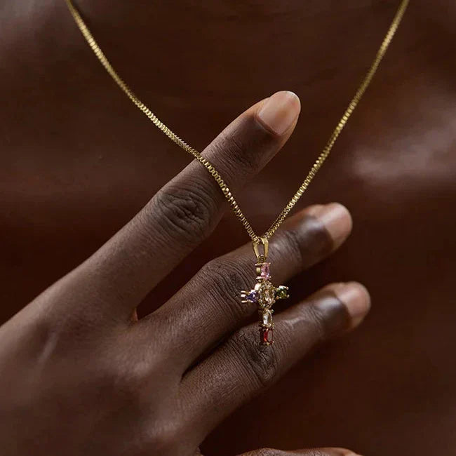 18k Gold-Plated Delicate Cross Necklace with Zirconia