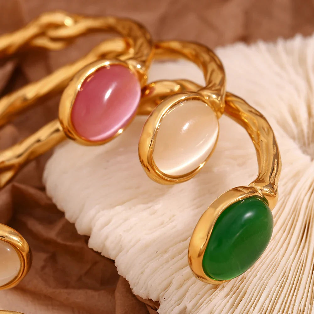 Double Organic Agate Bangle – 18k Gold-Plated